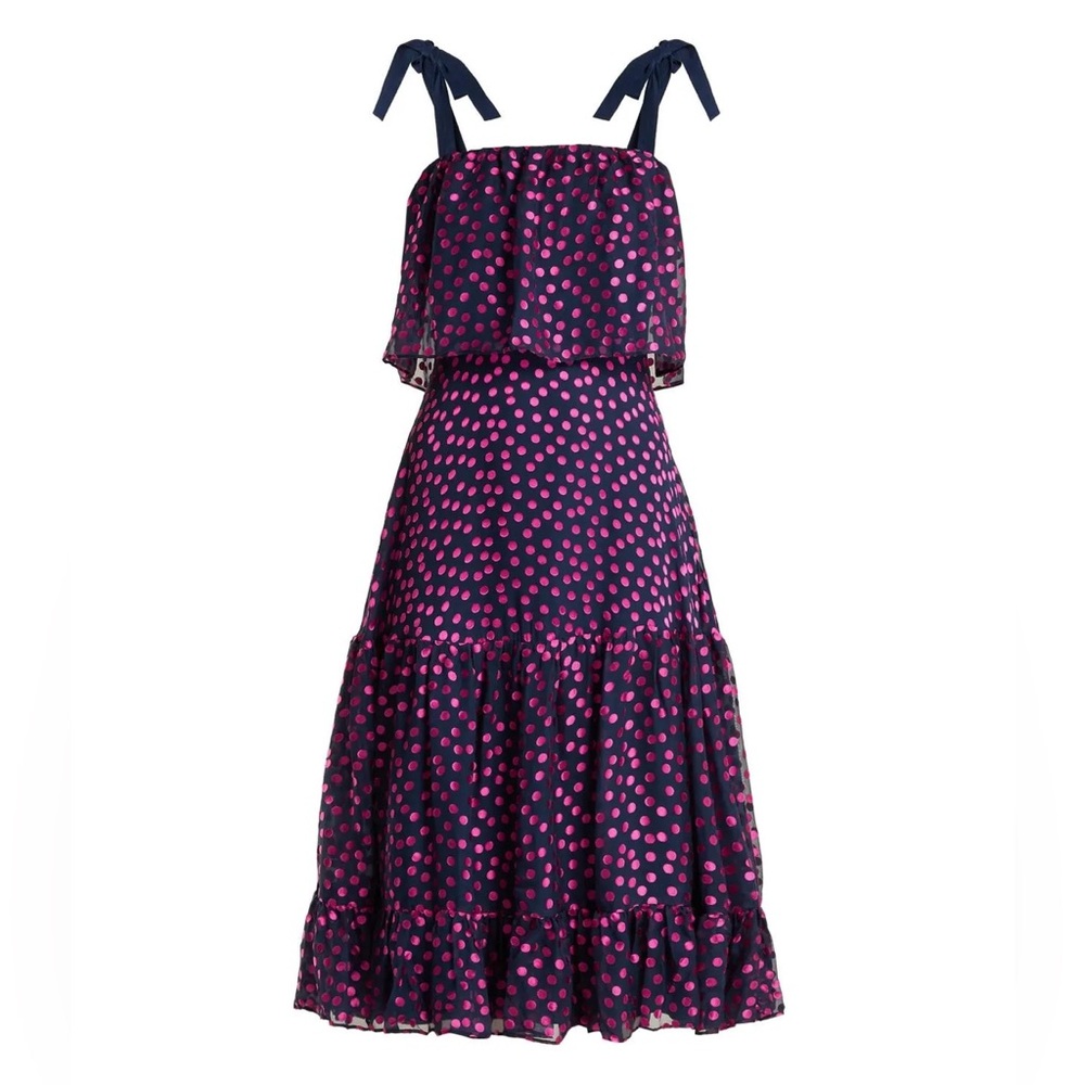 Saloni Party Dress: Jessie Polka-Dot Devoré Silk-Blend Dress